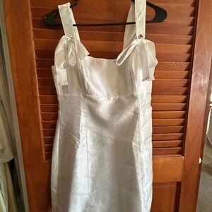 Lulu's White Satin Mini Dress with Tie-Strap Shoulders